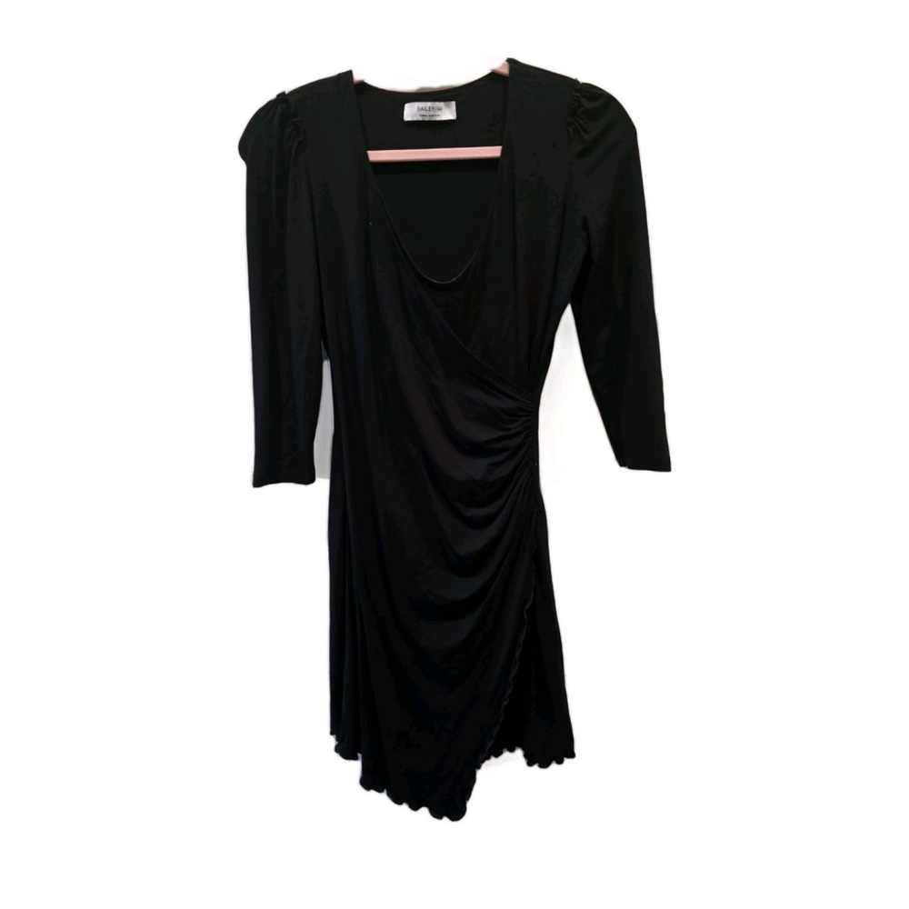 Bailey 44 Women's Black Mini Side Gather 3/4 Sleeve Ruffle Small Hole XS NWOT